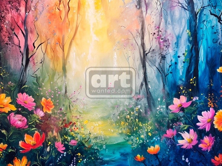 Spring Print, Flower Field Landscape Printable Art, Flower Meadow Oil Painting, Optimistic Painting
