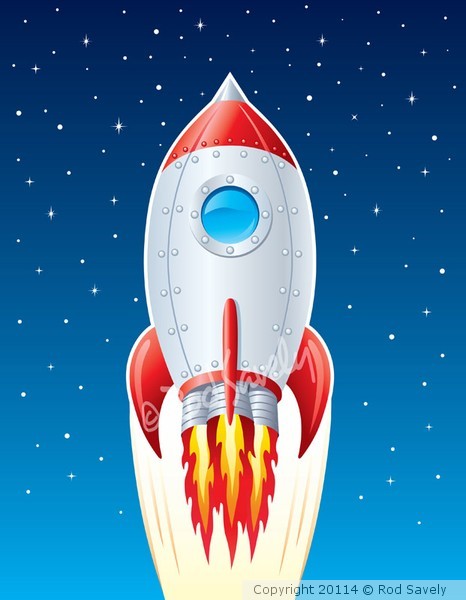Rocket Ship blasting Up and Thru Space
