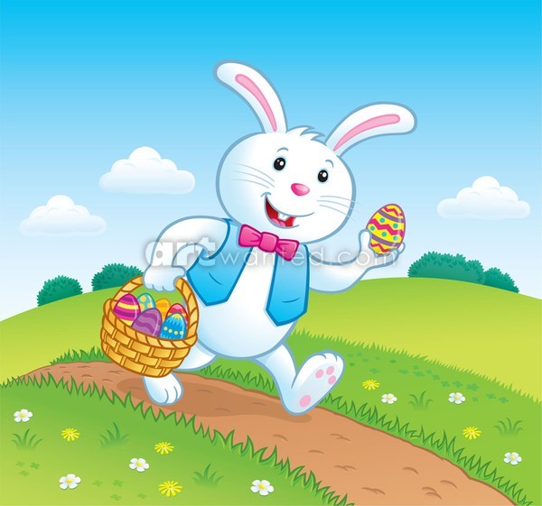 Bunny Walking On Trail with Easter Basket
