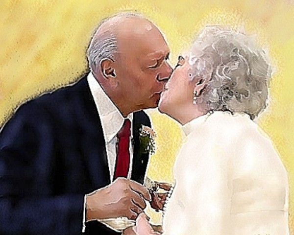 Lovebirds kissing