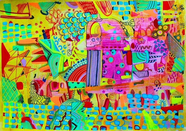 483. Visual pleasure. Magic town. Acrylic, Gouache on Paper 21x30cm