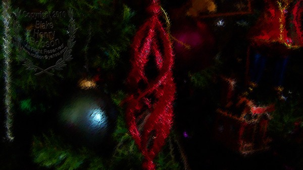 Christmas tree, ornaments, tinsel & colorful light