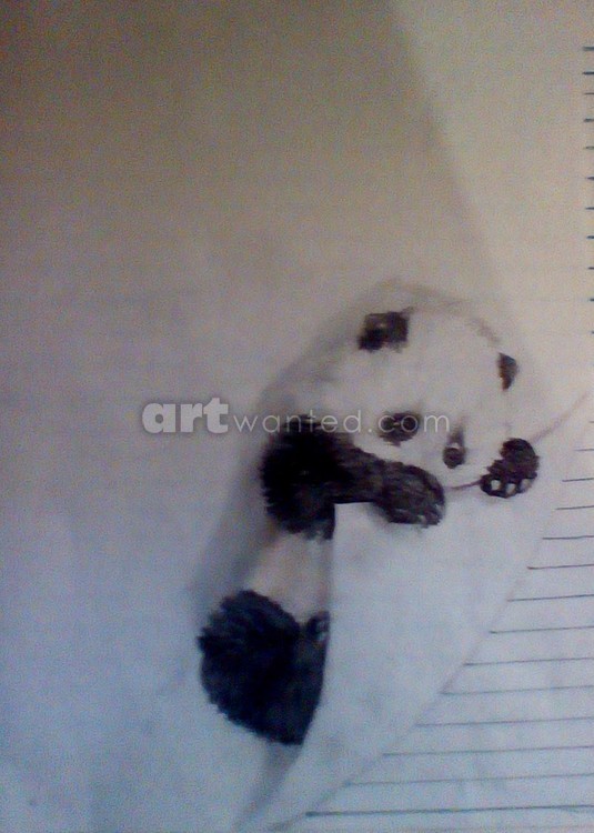 3-D panda pulling back paper to look beneath