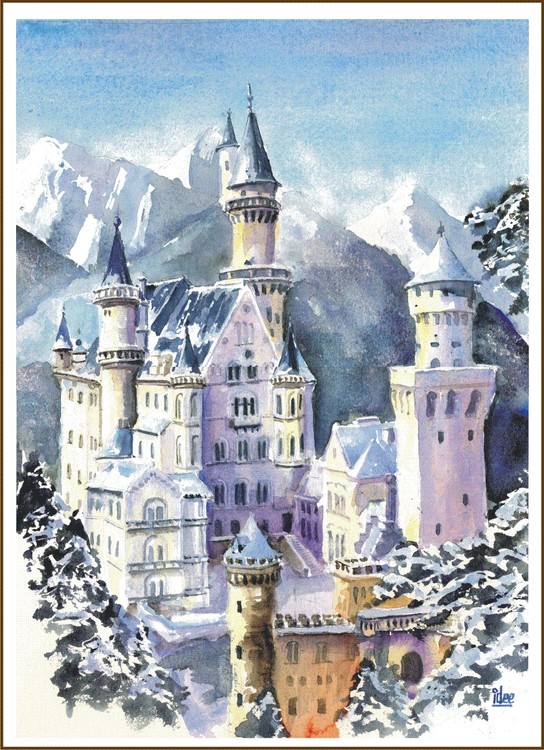 The castle of Neuschwanstein in the snow