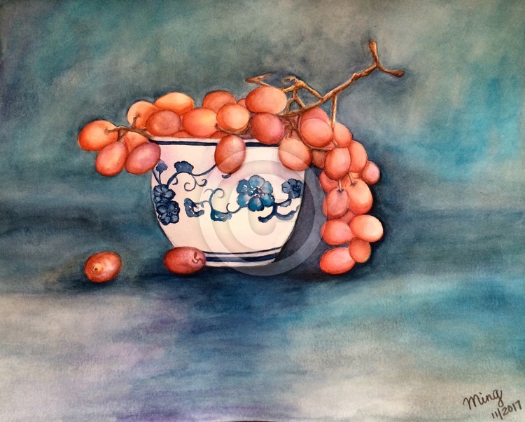 Tea cup and grapes 