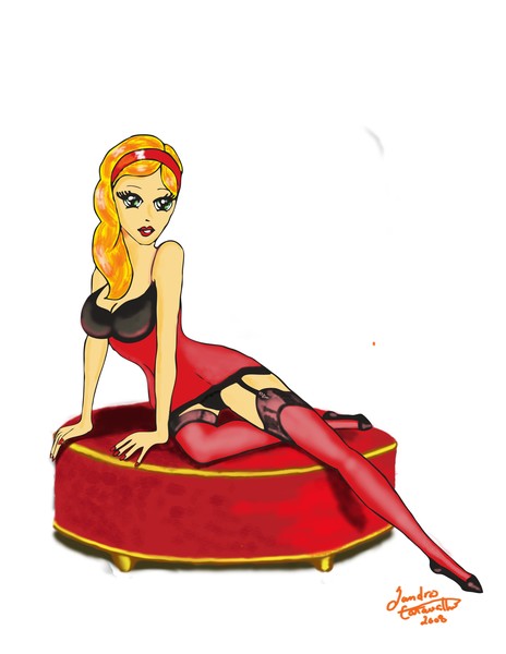 Cutie Blond in Red Reclining - Anime Style