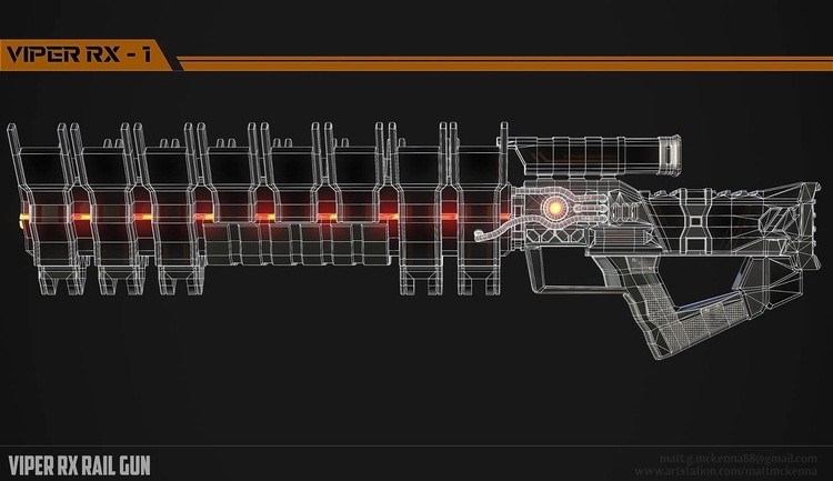 Designed and modeled my own rail gun titled the Viper RX-1