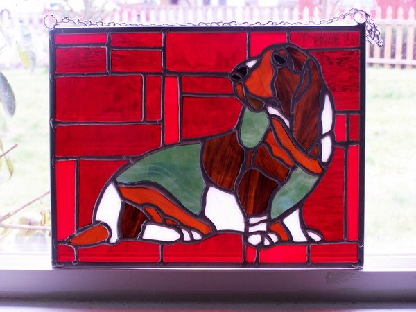 Basset Hound Mini Stained Glass Panel