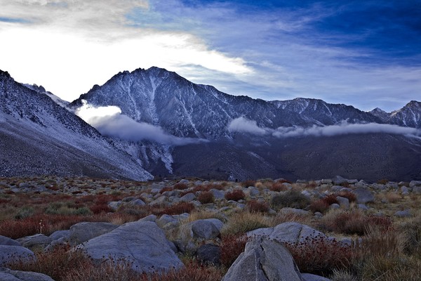High Sierra Peaks Lit by Clouds