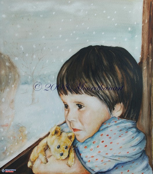 'Coming Home', child girl portrait watercolor