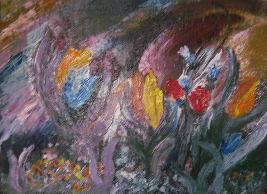tulips on windy spring