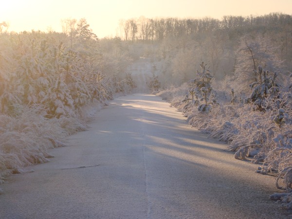 iced road sunrise