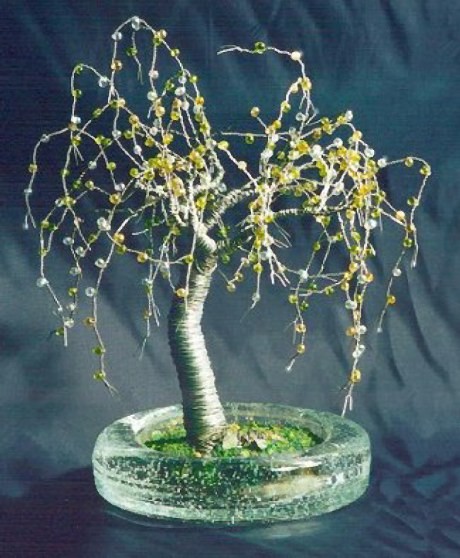 Willow in Round Glass, wire tree sculpture