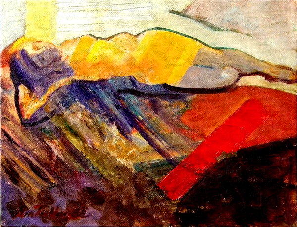 Reclined woman in a Yellow Dress