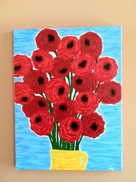 Red Poppy Flowers in a Yellow Vase, Original