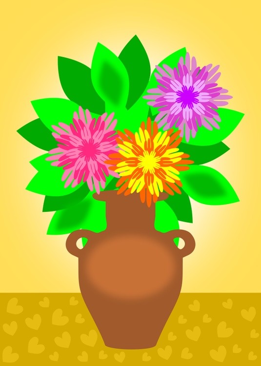 Still life. Elegant bouquet of three large flowers on a yellow background