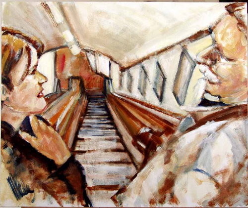 Conversation in pedestrian tunnel in Antwerp
