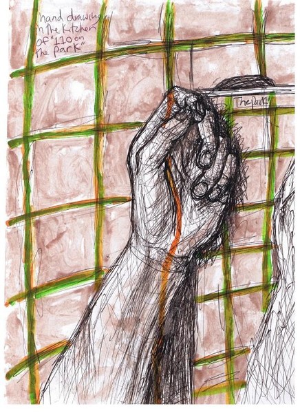 hand drawing in the kitchen of 