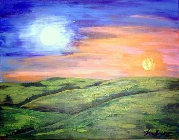 Moon rise into the sunset
