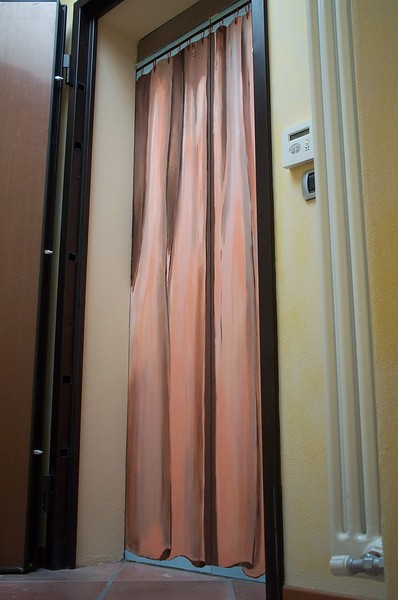Lift painted with a curtain