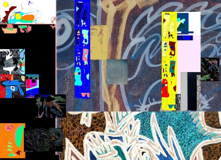 Collage.2005..(c)2020 elton houck =a collage of mixed parts of artist's works assembled and blended