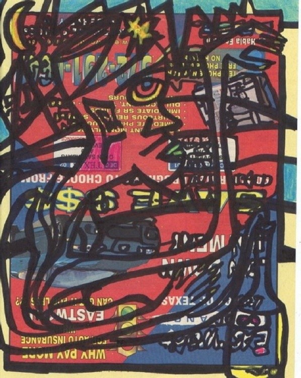 CALCUTTA GENIE,,(c)..2003..Elton Houck..painted on Phone Book page 9 X 10