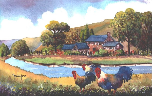 Welsh farmhouse with chickens