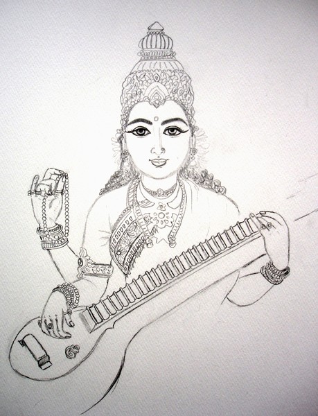 how to cdraw saraswati devi,maa saraswati ful figer drawing,line art maa  saraswati devi step by step - YouTube