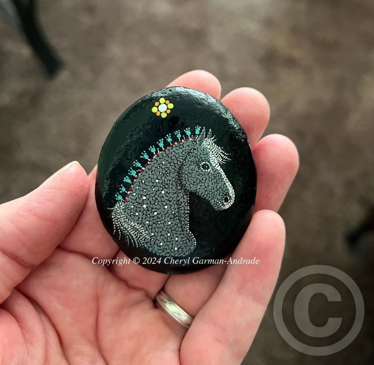 Percheron and Flights Dot Art River Stone