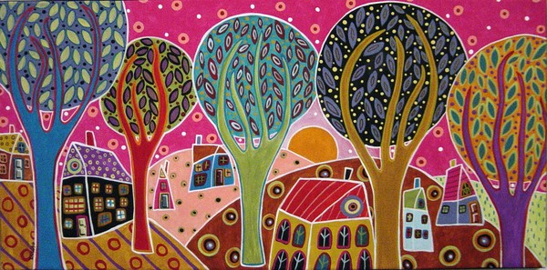 Houses Trees Whimsical Landscape