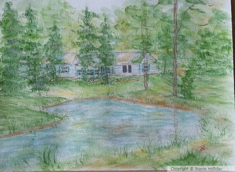 MY HOME IN MY WOODS. WATERCOLOR