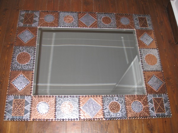 Mirror in red and white copper
