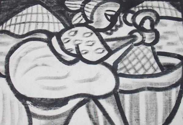 Village scene woman washing cloth