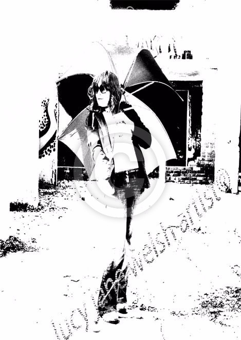 Lady with umbrella - signed print monochrome