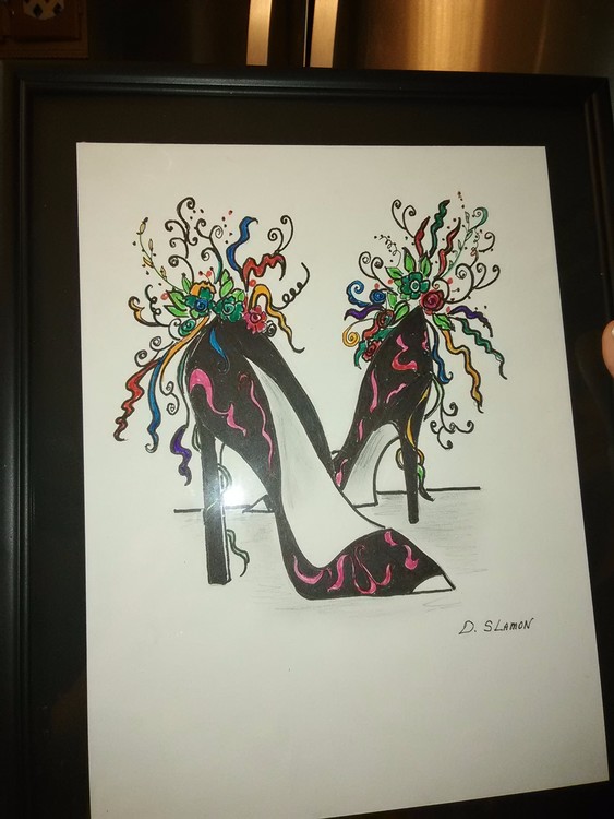 8x10 drawing in painted drawing in 11x14 black fra