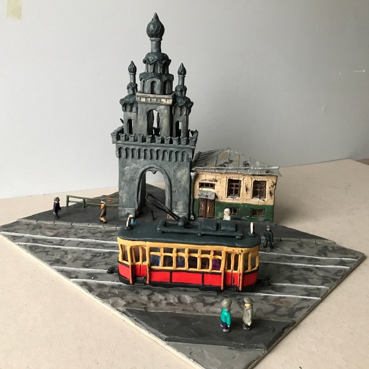 Bauman Street, plasticine, carddboard, 35x25x25 cm
