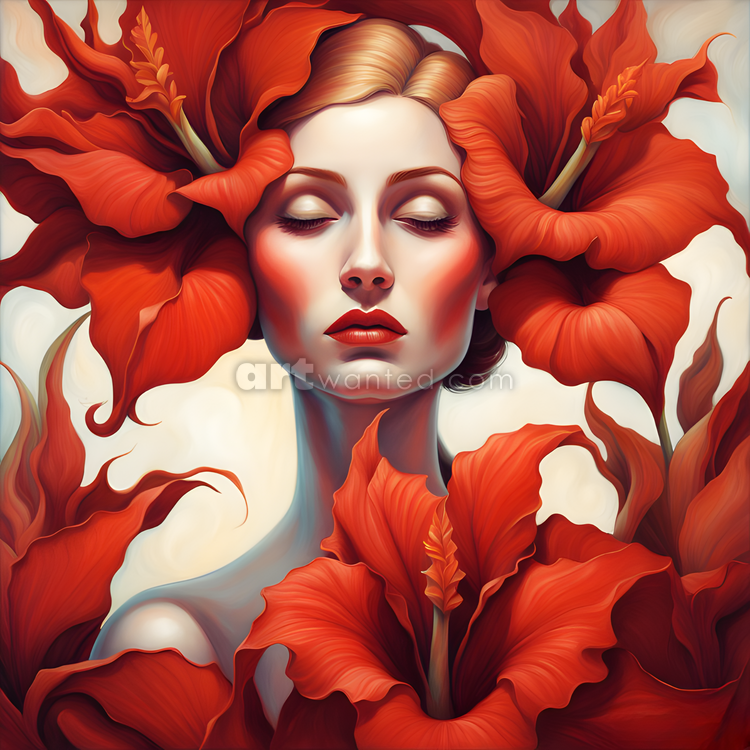 Woman Among Hibiscus