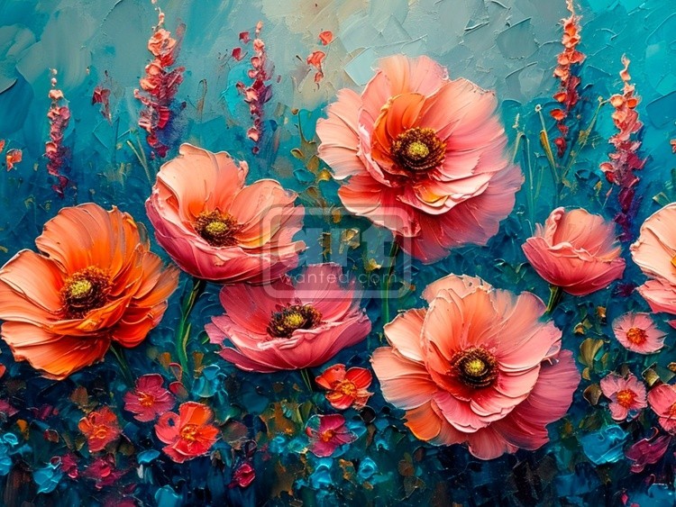 Spring Print, Flower Field Landscape Printable Art, Flower Meadow Oil Painting, Optimistic Painting 