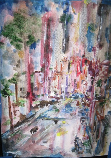 CityNight Down the Street w/ Light Rain