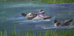 Mural - Hippos in river