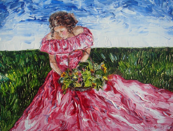 Woman with basket of flowers