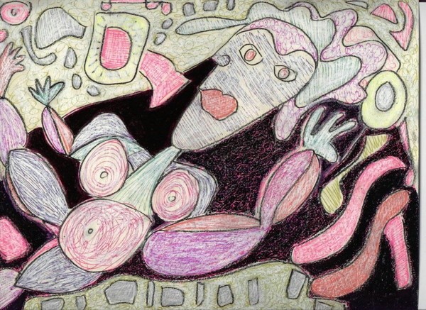 RECLINING NUDE (C) 2003 ELTON HOUCK..ink/pencil on 9 x 12 Strathmore paper