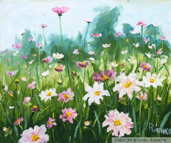 Flower palette knife oil painting: Flower meadow