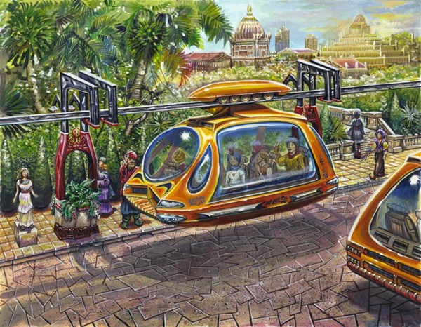 Ancient Atlantis, electirc cars in the street