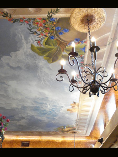 Sky Mural and trompe l oeil pillars