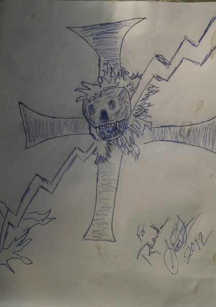 skull on cross drawing