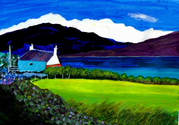 SCOTLAND, COTTAGE BY A QUIET LOCH