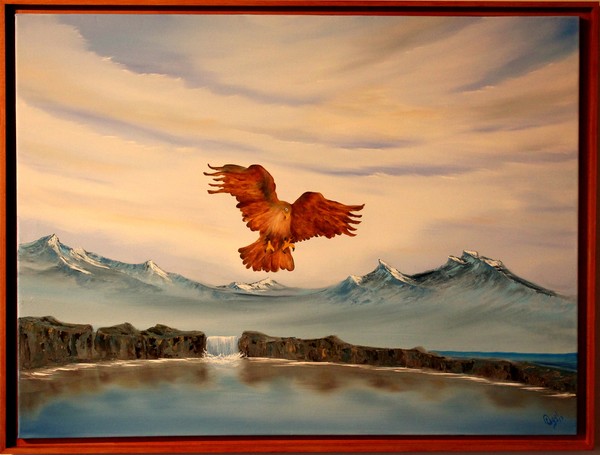 Eagle landing.. Oil on canvas 80 x 105 cm...
