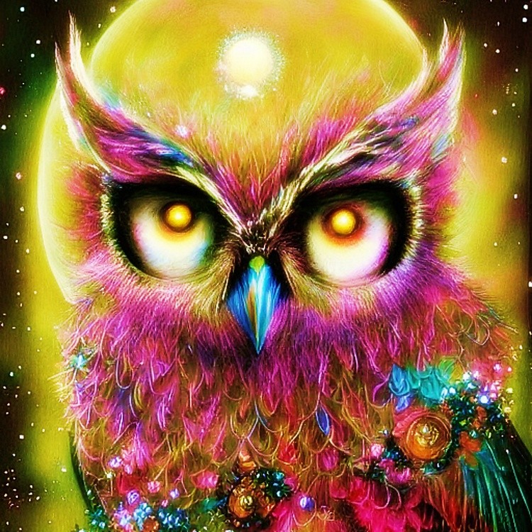 Bohemian owl and moon