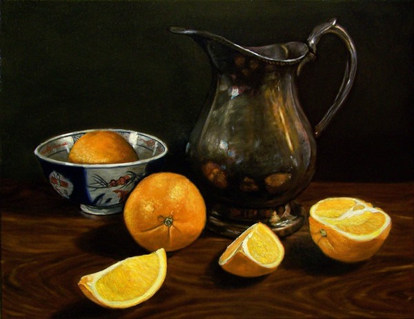 Sunlight : Silver pitcher with oranges